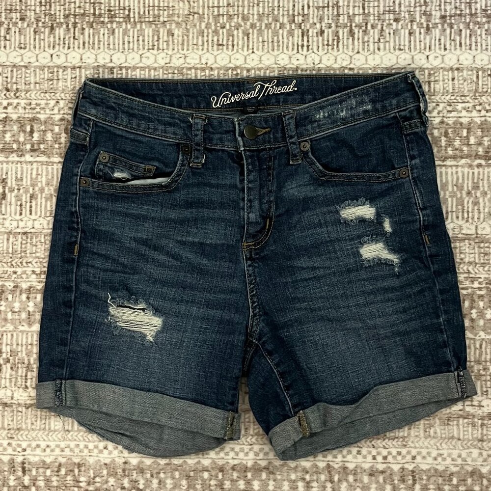 Universal Thread Womens Mid Rise Boyfriend Cut Off Blue Jean Shorts Size 4